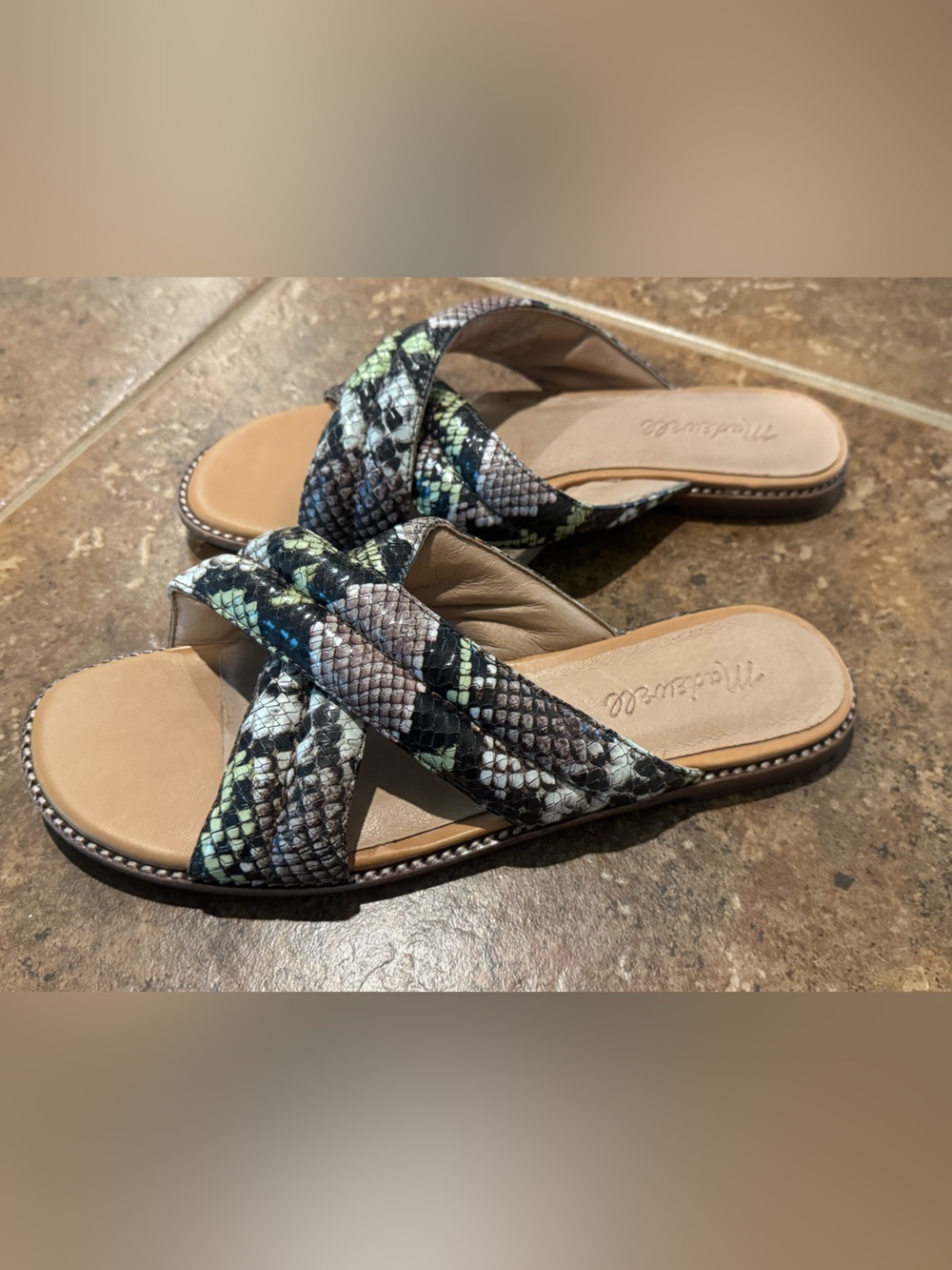 Madewell Lyra Snake Embossed Leather Crisscross Slide Sandals Size 8